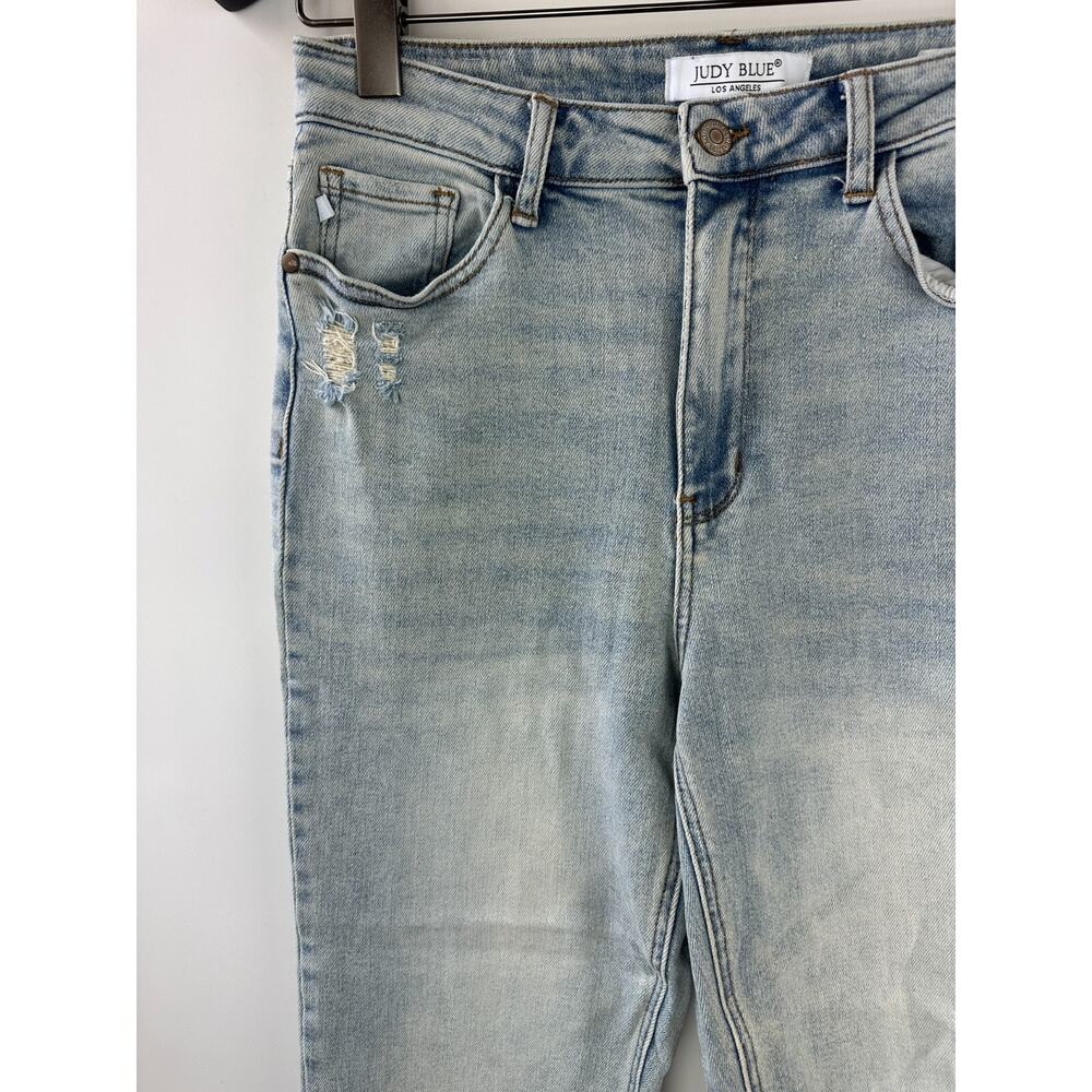 Judy Blue Adrian High Rise Straight Leg Jeans Distressed Slit Hem Size 11 30 - Picture 5 of 16